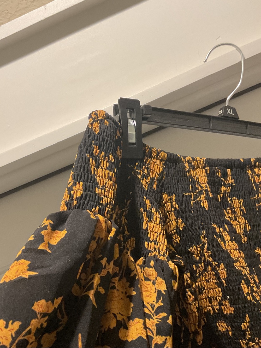 Black and Mustard Floral Strapless Dress